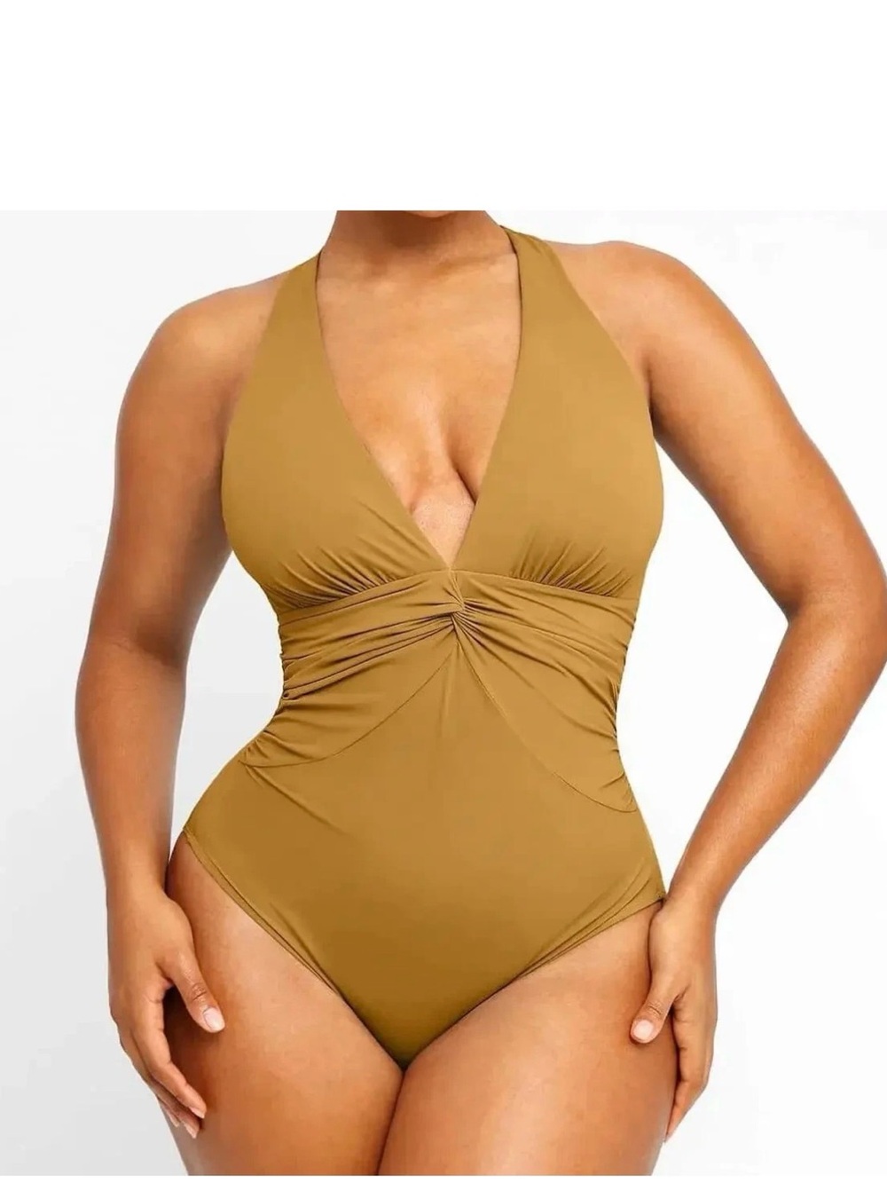 XL NWOT Shapellx sleek shapewear   Ruched One-Piece Swimsuit in Earth Yellow